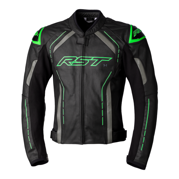RST RST S1 CE Mens Leather Jacket Black/Green